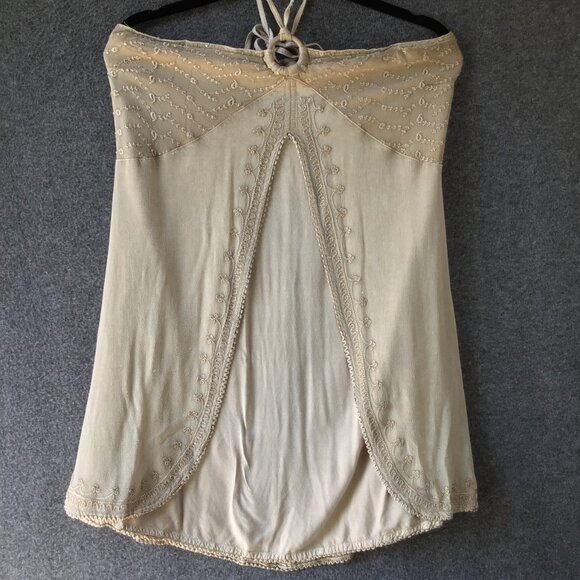 Earthbound Trading Shirred Back Embroidered Bohemian Halter Tunic Top Sz XL - Picture 2 of 12